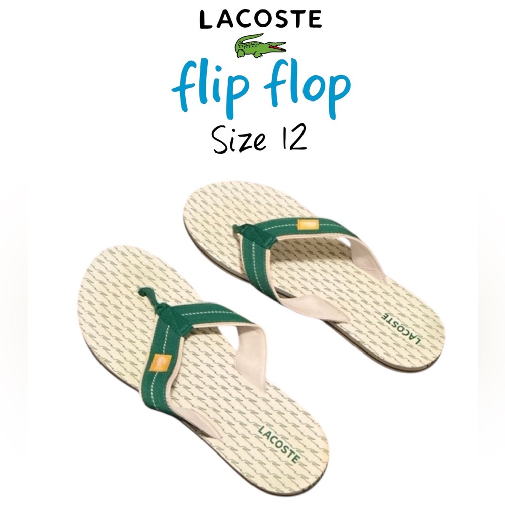 🐊 men’s Lacoste green/white flip flops size 11